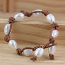 Freshwater Baroque Cultured Pearl with Leather Bracelet